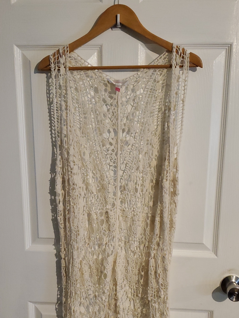 No Boundaries Cream Crochet Open Front Vest